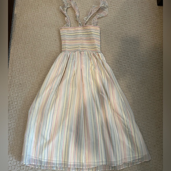 Madewell Ruffle Strap Smocked Dress in Rainbow Stripe Size XXS - Picture 4 of 5